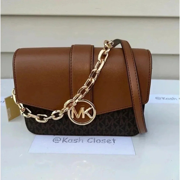 Michael Kors Carmen Small Monogram Flap Crossbody - Brown - Picture 1 of 12